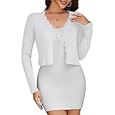 CARDYDONY Women's Cropped Cardigan Tie Front Long Sleeve Rib Knit Bolero Shrug Sweaters S-XL