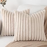 Pallene Faux Fur Plush Throw Pillow Covers 24x24 Set of 2, Luxury Soft Fluffy Striped Decorative Pillow Covers for Sofa, Couch, Living Room, Apricot