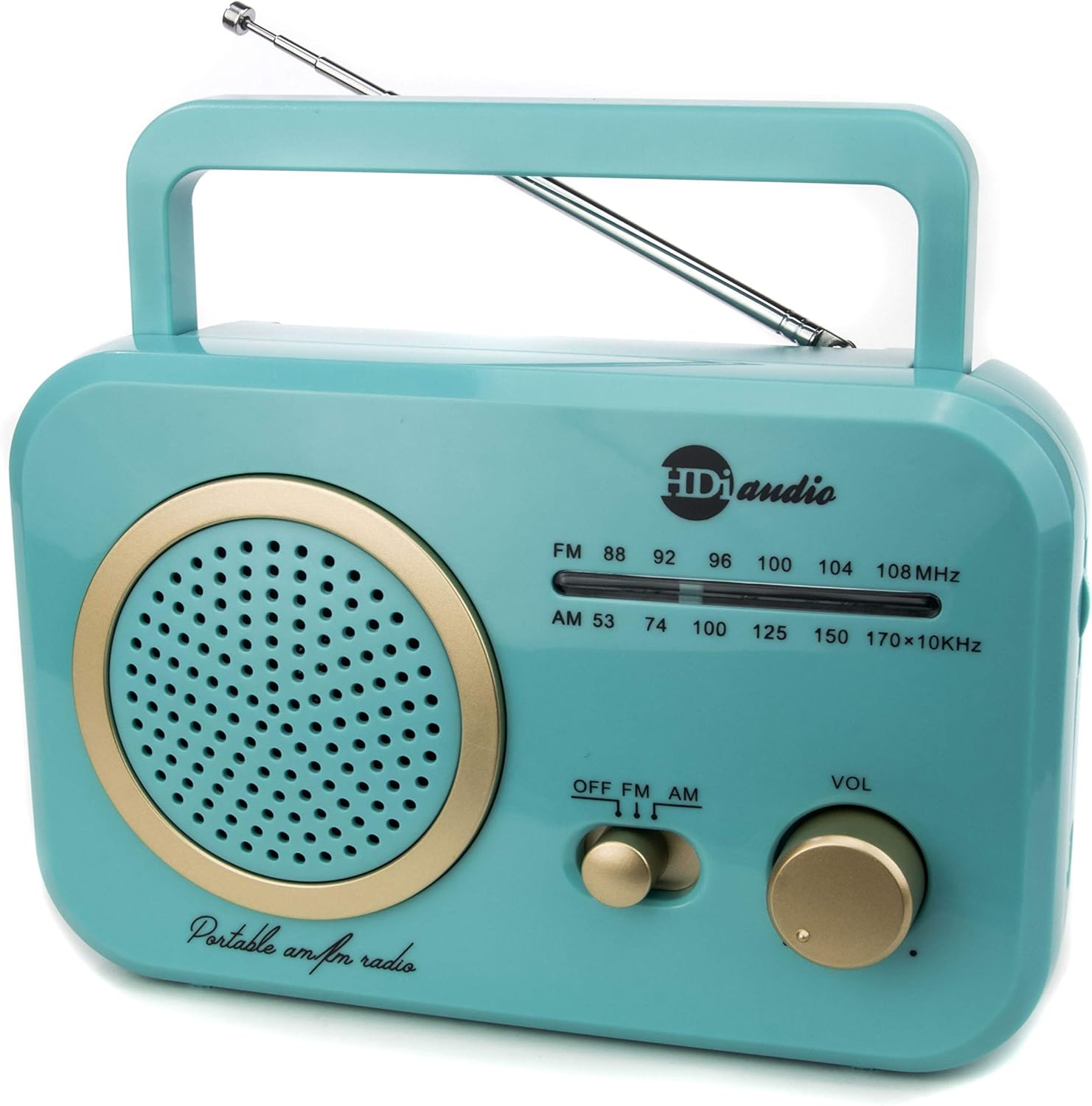 HDi Audio Radio Turquoise/Gold Premium Home Vintage Portable Retro Radio Classic AM/FM Radio with Built in Speakers + Headphone Jack: Home Audio & Theater
