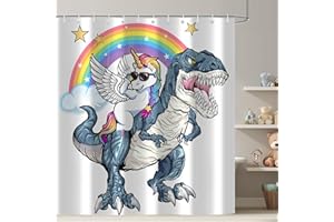 ITAPNOOM Funny Unicorn Riding Dinosaur Shower Curtain, Cool Cute Cartoon Space Colorful Rainbow Fantasy Galaxy Shower Curtains for Kids Boys Girls Bathroom Set Decor, Waterproof Durable with 12 Hooks, 72x72