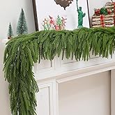 2 Pack Christmas Norfolk Pine Garlands 6FT Real Touch Pine Garland Artificial Greenery Garland for Christmas Table Wall Fireplace Mantle Indoor Outdoor Decoration