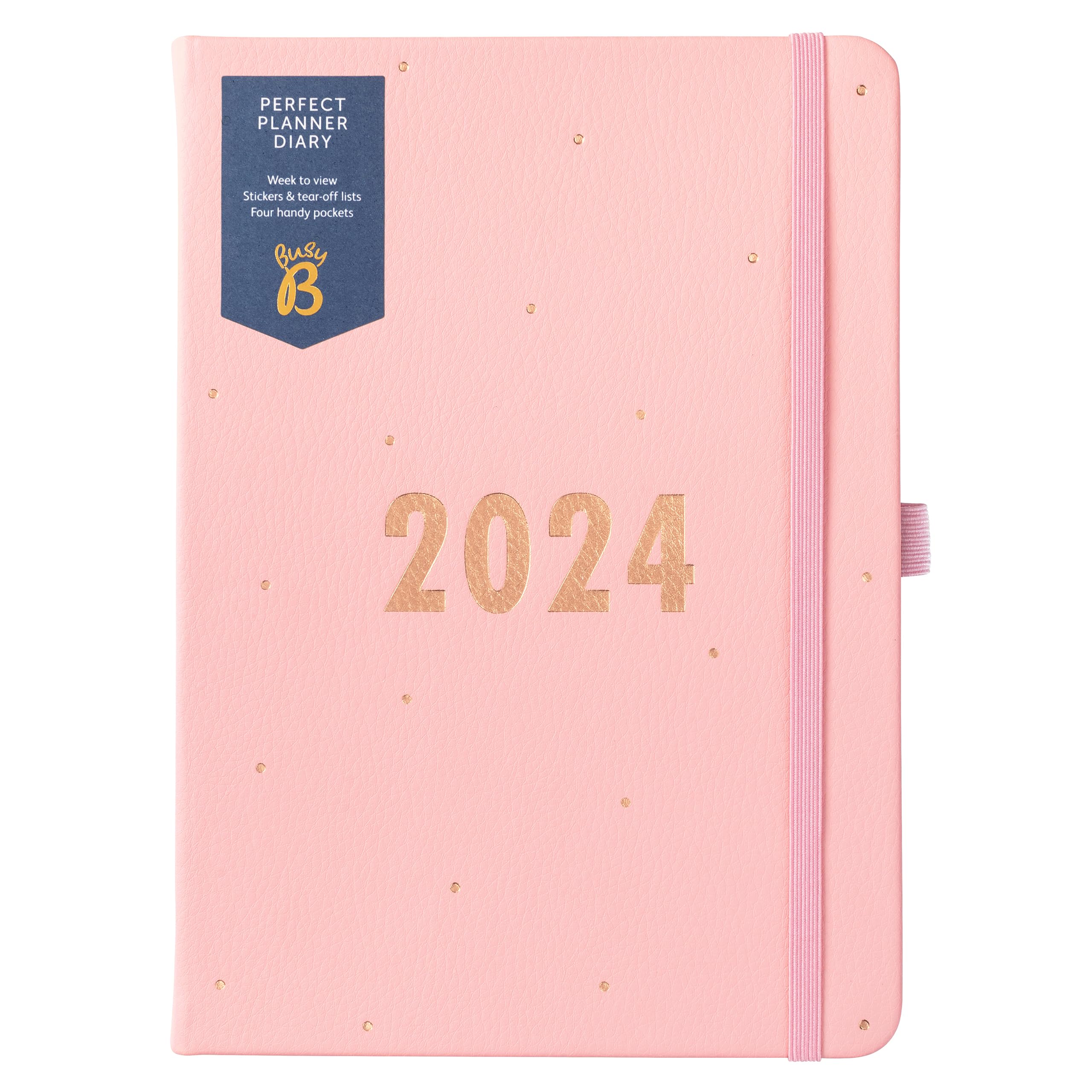 Busy B Perfect Planner Diary January to December 2024 - A5 Pink - Faux Leather Week to View Planner with Stickers & Tear-Out Lists — image 1