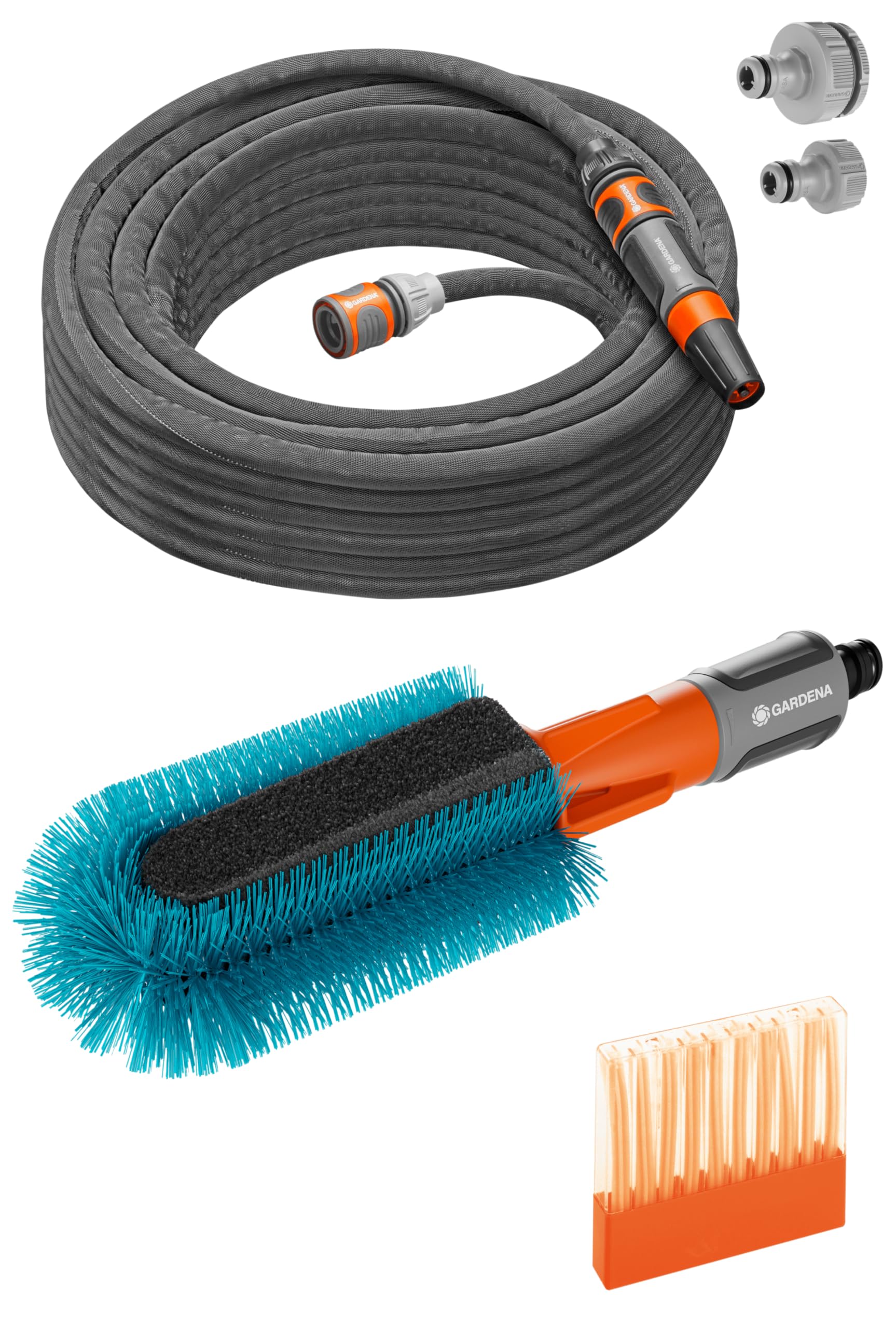 Gardena Cleansystem Wash Set Bicycle: Complete set for bike cleaning, also for pushchairs & trailers, kit consisting of water-fed bicycle brush, textile hose, connectors & soap sticks (18864-20)