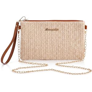 cobee Straw Purse Bag for Women,Summer purse 9.8x5.9 in Beach Clutch Umhängetasche Bohemian Handbag with Zipper Wristlet Wall