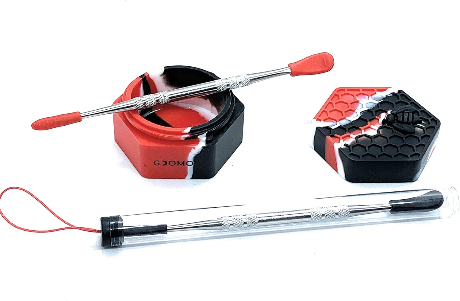 Goomoe 26ml 1 pcs Multi Hexagon Silicone Container Jar Oil Wax Non-Stick Silicone Jar + 2 Silver Tool (red)