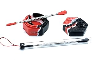 Goomoe 26ml 1 pcs Multi Hexagon Silicone Container Jar Oil Wax Non-Stick Silicone Jar + 2 Silver Tool (red)