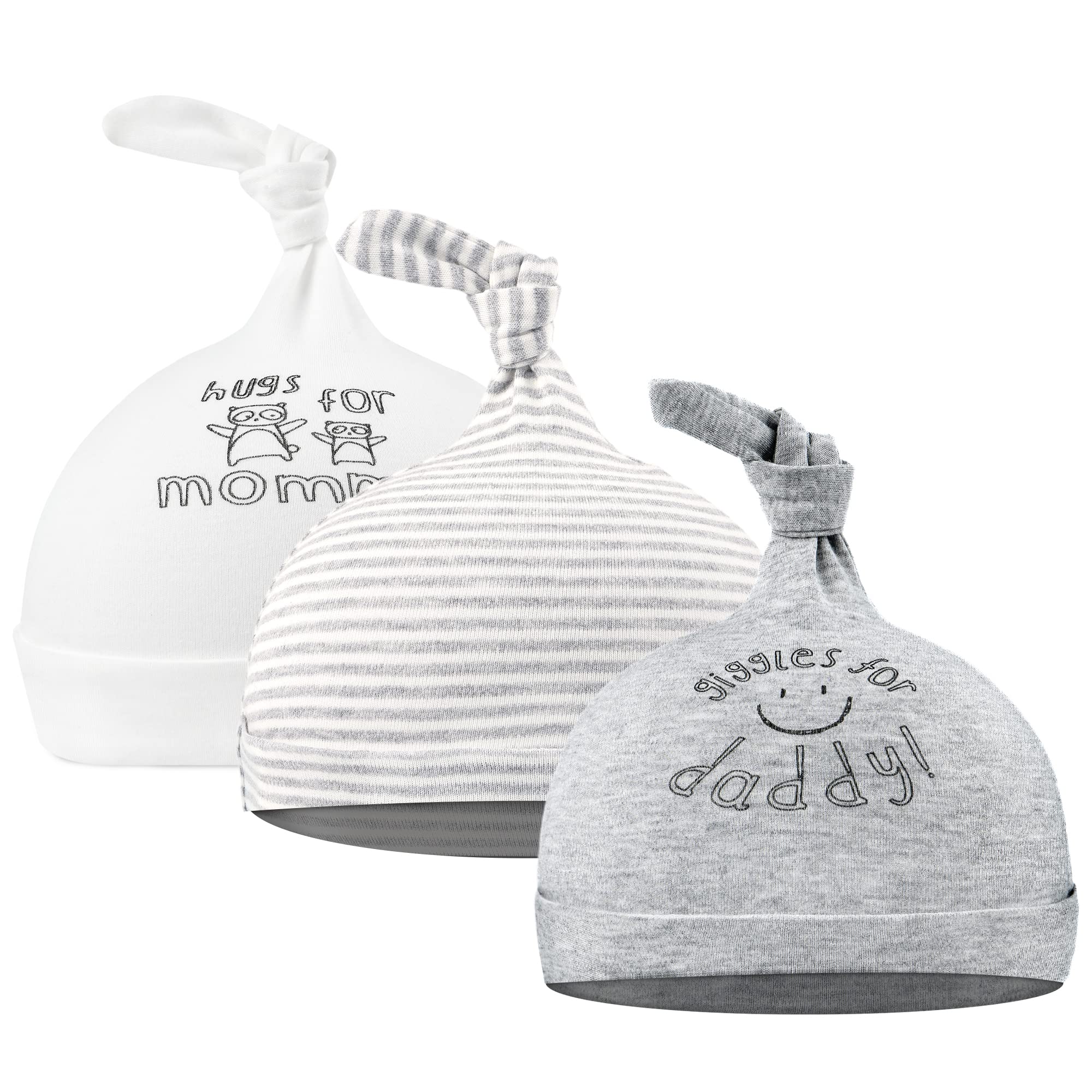 Cute On 3 Pack Baby Beanie Knot Hat Newborn Boys Girls Cotton Adjustable Cap for Baby 0-6 Months 05-Mommy's Hug(Size: One Size)