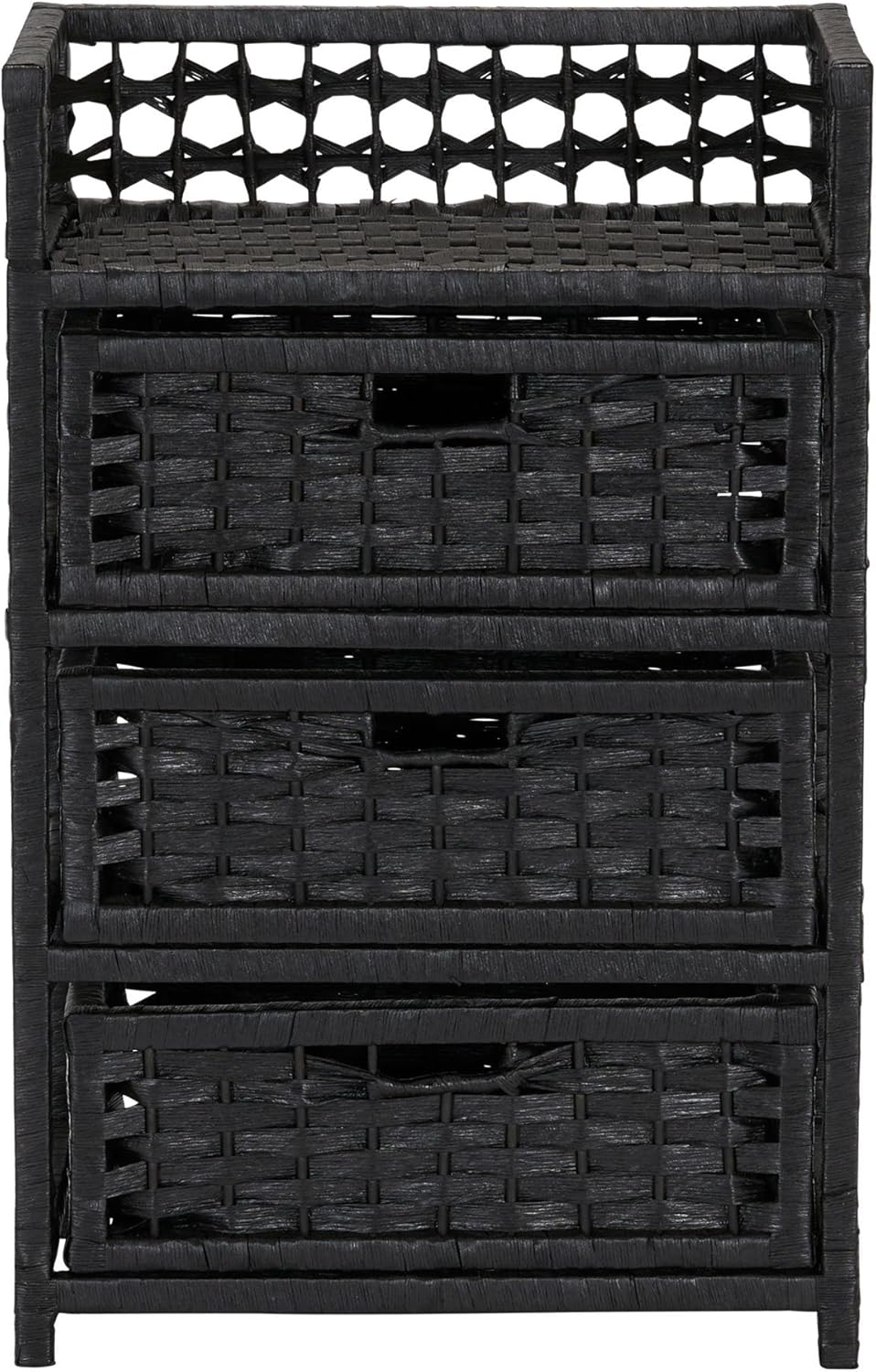 Household Essentials Hand-Woven Paper Rope 3-Drawer Chest, Black Stain: Home & Kitchen