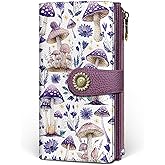 GIANCOMICS Mushroom Flower Womens Wallet RFID Blocking, Credit Card Holder Bifold, PU Leather Travel Billfold, Long Cute Cash Purse, Zipper Coin Pocket Clutch, 11 Card Slots, Ladies Gift Woman