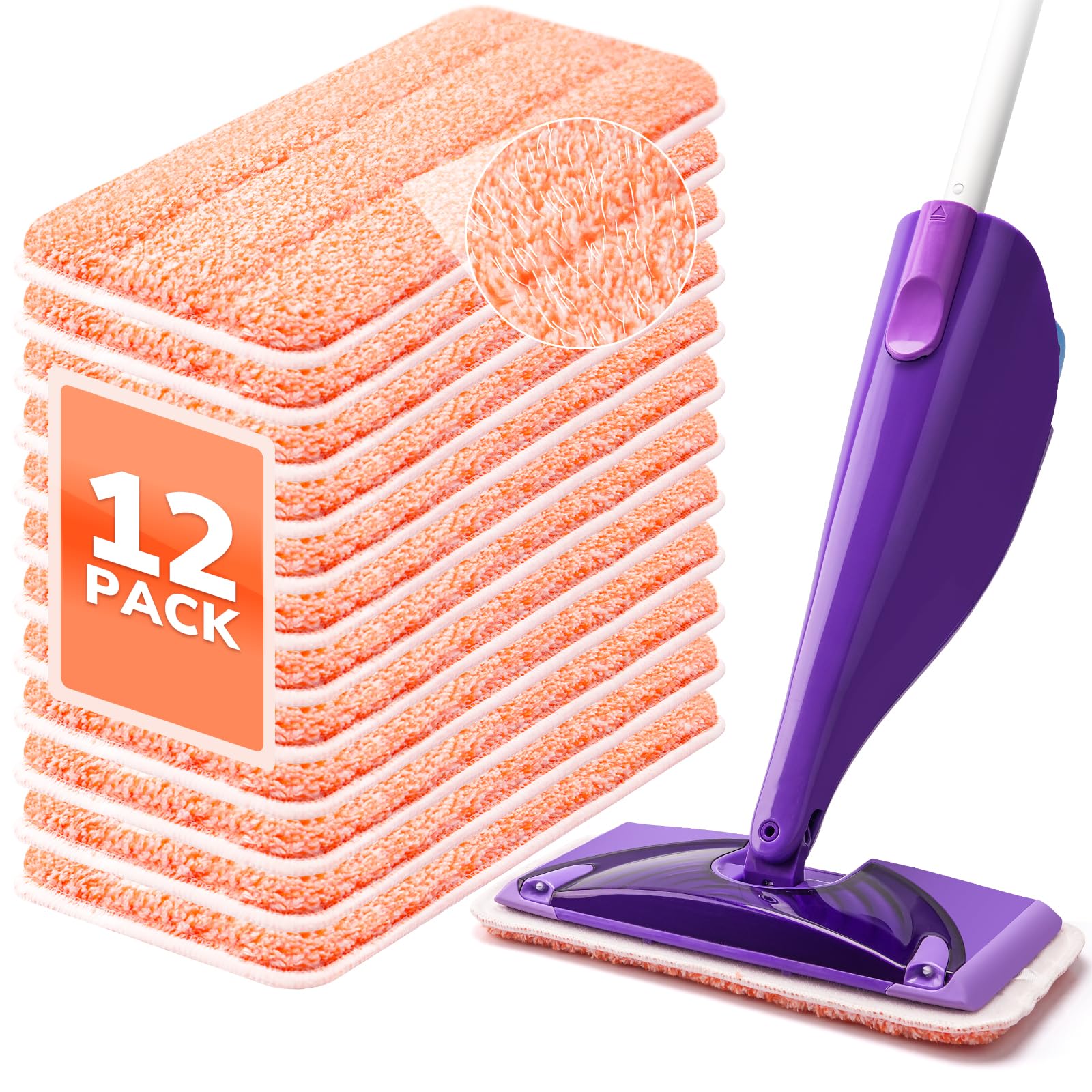 Power Scrubbing Reusable Mop Pads for Swiffer Wet Jet Mops (12 Pack), Wet Jet Refills, Washable Microfiber Mop Pads for Floor Cleaning Wet Dry Use Image