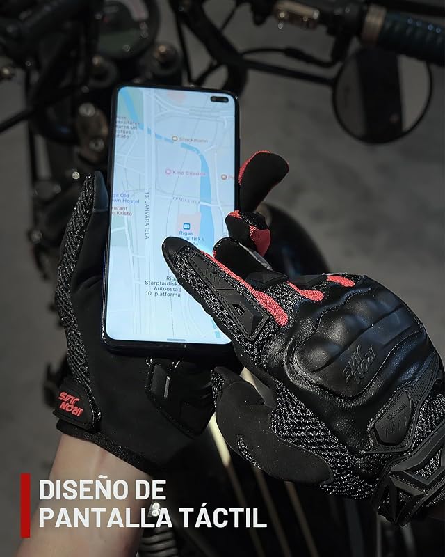 Guantes Moto para Hombre Verano, Pantalla táctil Transpirables y cómodos, Guantes de Moto de Verano, Adecuados para Montar en Moto, Scooter, Carreras Todoterreno Rojo-M