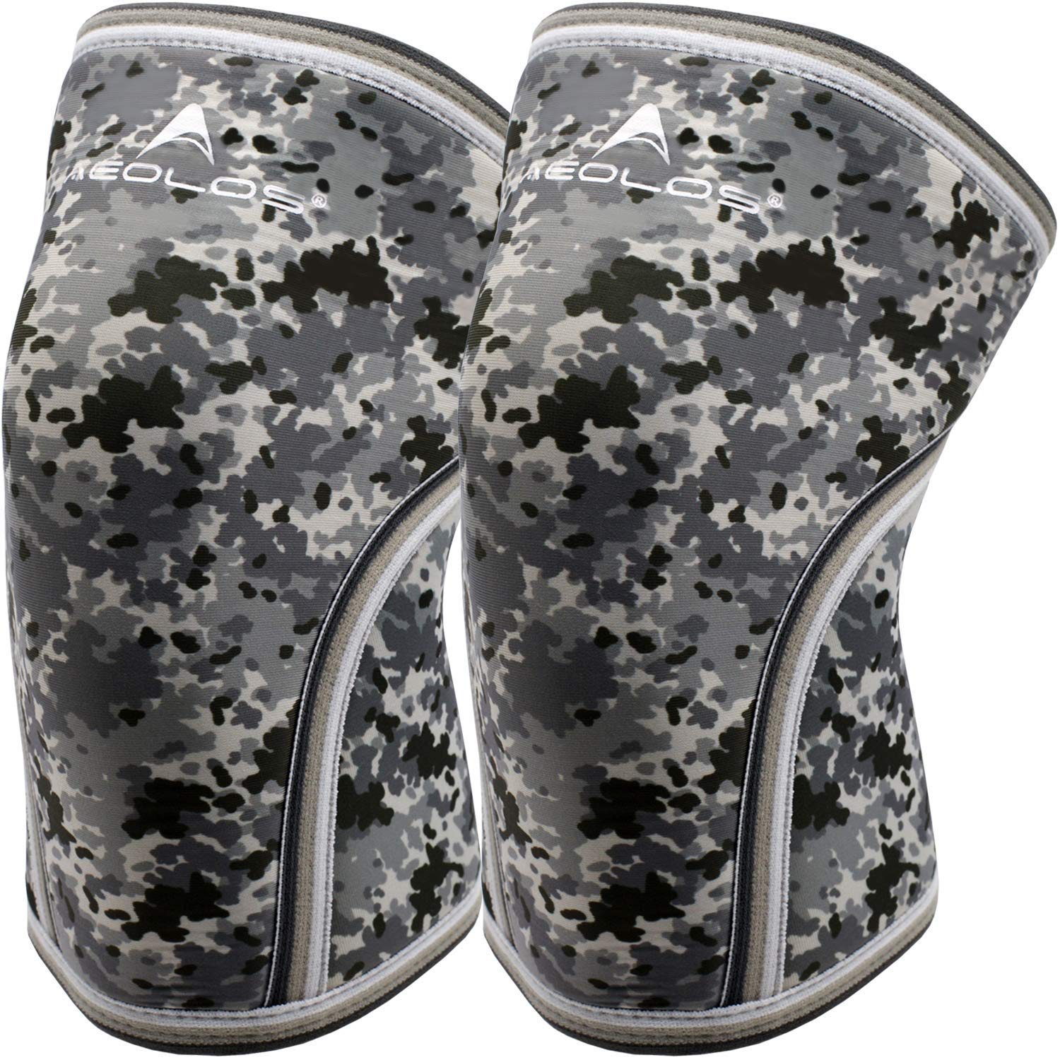 AEOLOS Knee Sleeves (1 Pair)，7mm Compression Knee Braces for Heavy-Lifting,Squats,Gym and Other Sports (Camo Grey Medium)
