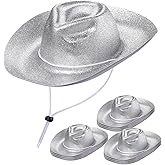 Shyyween 12Pcs Western Cowgirl Hats Bulk 2026 Sparkly Cowboy Hats Plastic Neon Glitter Cowboy Party Hat for Adults Men Women