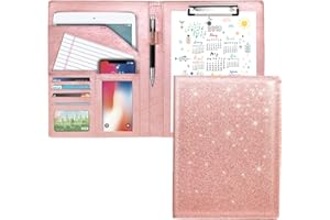 Padfolio/Resume Portfolio Folder Glitter Pink for Women,WAVEYU Cute Pink Padfolio Cover Folder, Conference/Legal Document Org