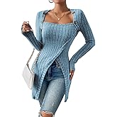 HBQ Womens Pullover Sweaters Tunic Tops to Wear With Leggings Square Neck Ribbed Knit Long Sleeve Shirts