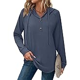 Hoodies for Women Long Sleeve Shirts Fall Fashion V Neck Sweatshirts with Buttons Casual Trendy Pullover Tops