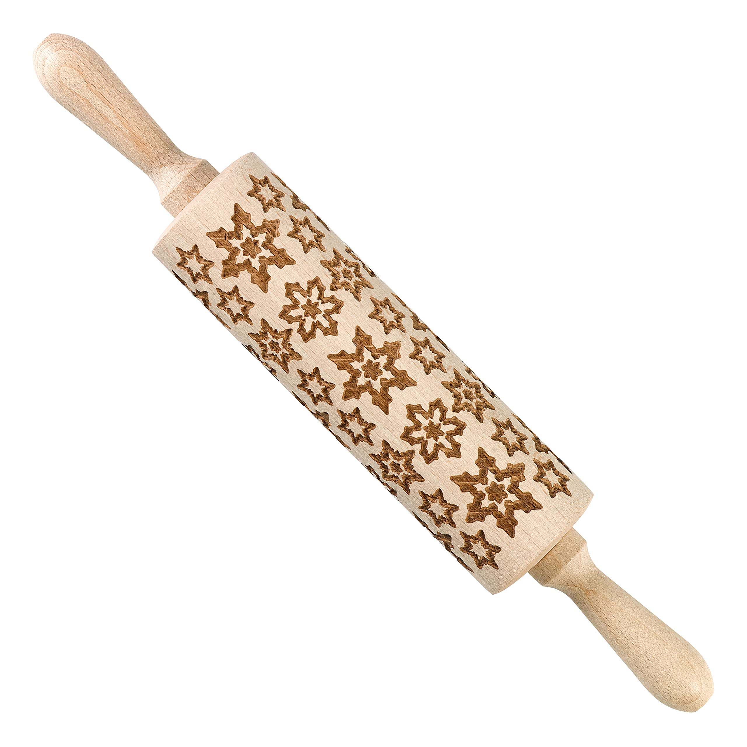 Tala Originals Beechwood Large Revolving Rolling Pin with Engraved Snowflake Patterned Design, 38cm x 6cm, Natural, 10B31456