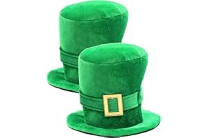 Wittocs 2 Pack St. Patricks Day Green Top Hats Leprechaun Hat with Buckle for Women Men Couple Adult Party Costume Velvet Irish Parde Tree Toppers