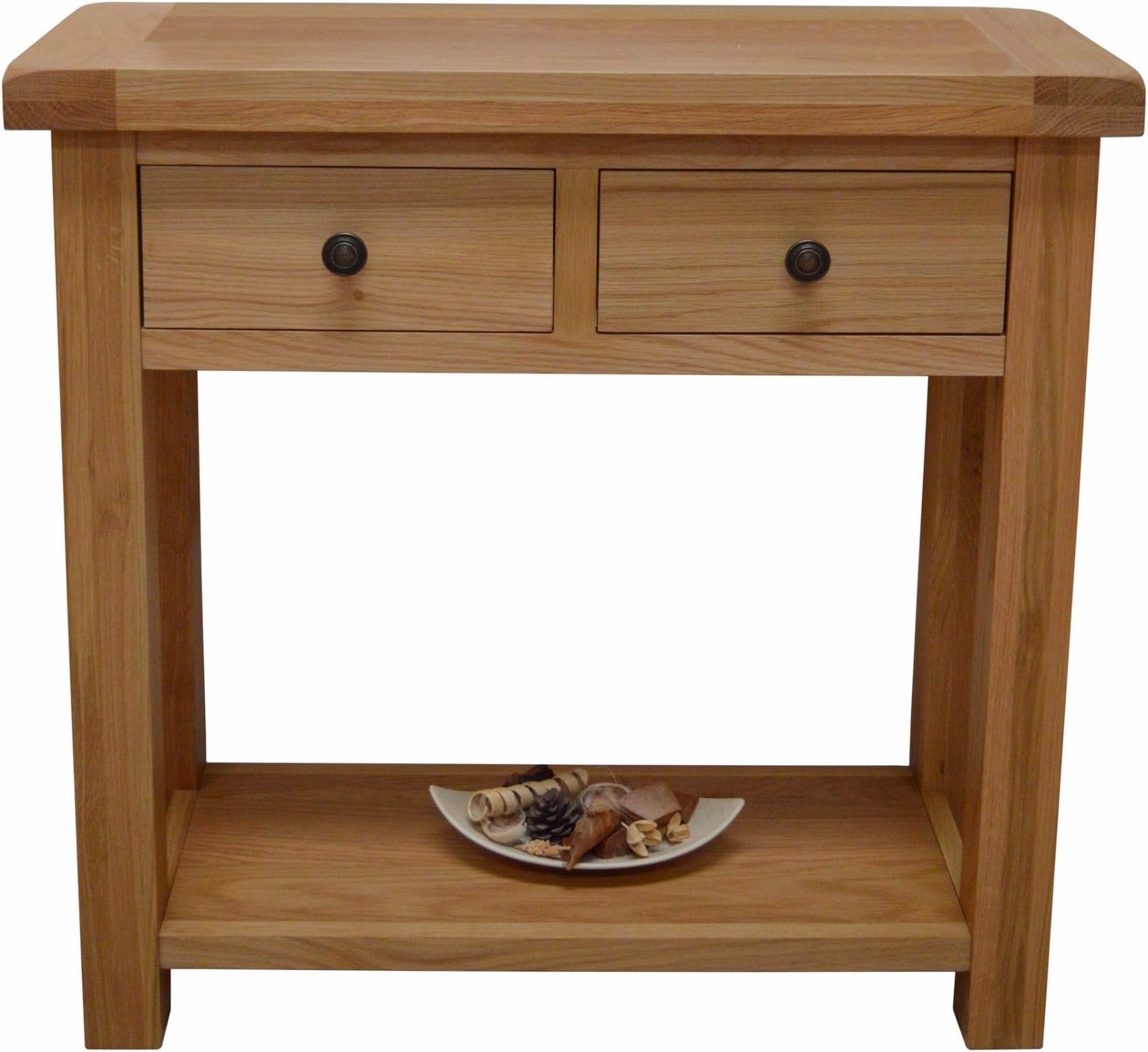 Canton Oak Hall Table - 2 Drawer Console Table in Solid Hardwood - Telephone Table with Dovetail Joint Drawers - Living Room Furniture - Dining Room Furniture