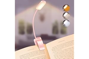 Gritin 9 LED Rechargeable Book Light for Reading in Bed - Eye Caring 3 Color Temperatures,Stepless Dimming Brightness,80 Hrs Runtime Small Lightweight Clip On Book Reading Light for Studying-Pink