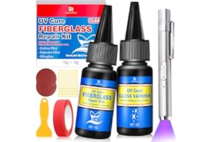 Fiberglass Repair Kit, Clear Surfboard Repair UV Kit with Light, Fast Drying Mega Adhesion for Carbon Fiber, Polyester Fiber 