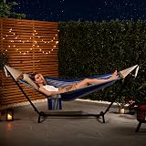 VonHaus Hammock with Stand Freestanding 1 Person Blue Stripe PolyCotton view 3