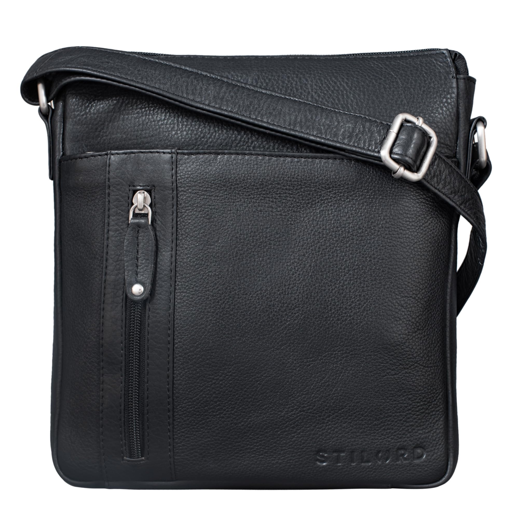 STILORD "Brady" Messenger Bag Leather Small Shoulder Bag 10,1 Tablet Cover inch Tray Bag Real Leather Colour:Black