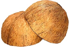 SRI CRAFT Natural Coconut Shell Halves, Eco-Friendly Organic Bowls for Crafts, Pet Feeder, Candle Making, and Festive Decorations, Set of 2 with Fiber