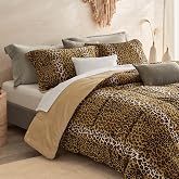 Petrichor Leopard Velvet Flannel King Comforter Set-Cheetah Print Western Blanket,Luxury Fuzzy Heavy Bedding Set,3 Pieces Plush Winter Bed Set with Comforter (90"x104")&amp;2 Pillow Shams (20"x36"