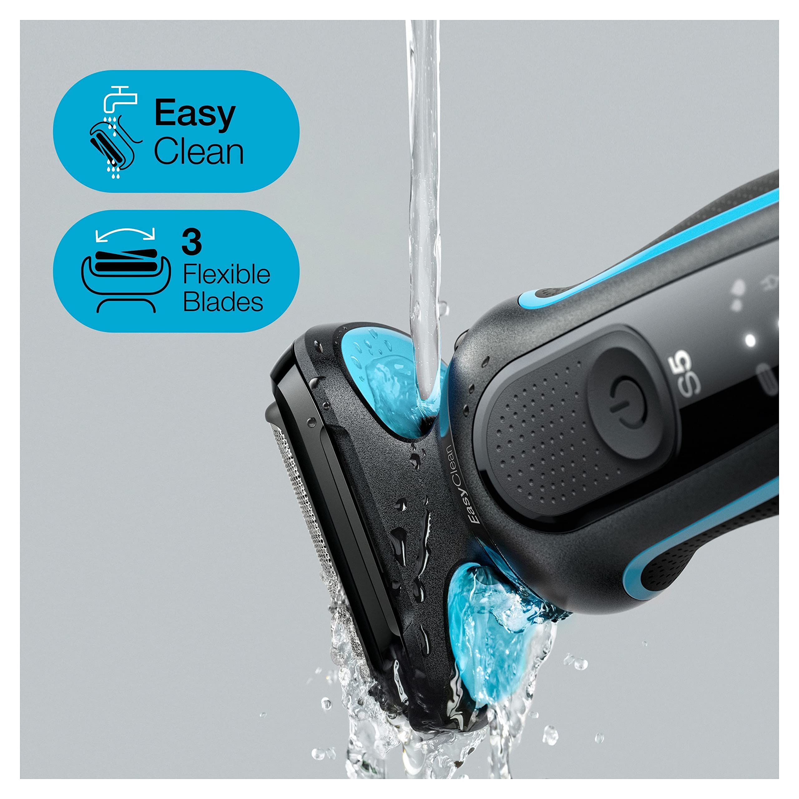 Braun Series 5 Rasierer Herren Elektrisch, Elektrorasierer mit EasyClick Barttrimmer Aufsatz, Ladestation, EasyClean Rasierapparat, Trockenrasierer, Wasserdicht, Made in Germany, 51-M4500cs, Mintgrün 2