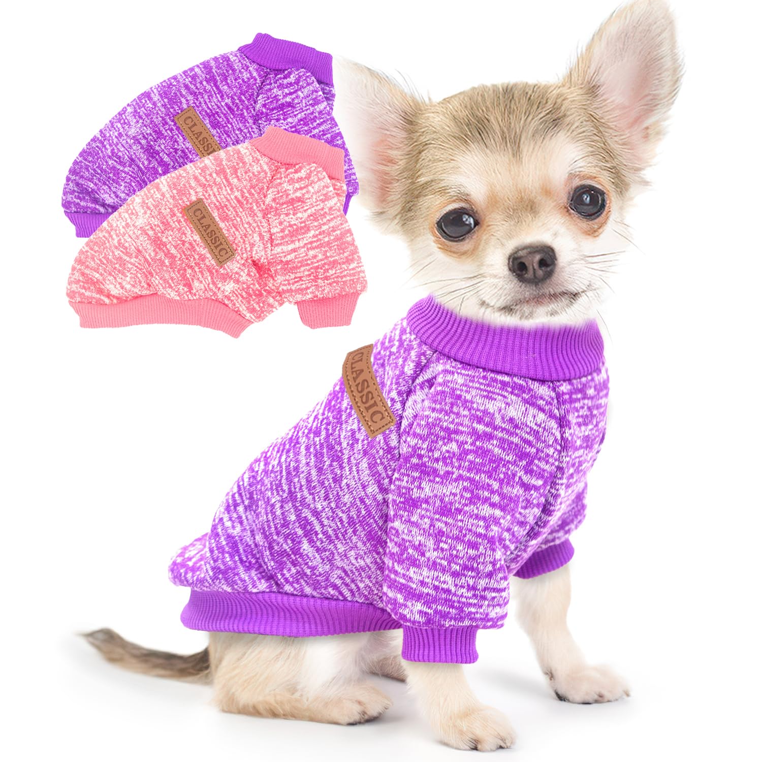 Photo 1 of 2 Pieces Dog Sweaters for Small Dogs Fall Dog Clothes Female Winter Fleece Puppy Sweaters Warm Thick Outfit Pet Small Dog Sweater for Boy Girl Dogs,XS