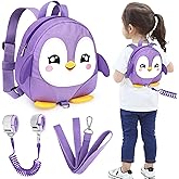 Accmor Toddler Harness Backpack Leash, Cute Penguin Kid Backpacks with Anti Lost Wrist Link, Mini Child Backpack Harness Leashes Walking Wristband Rope Travel Bag Harness Rein for Baby Girls (Purple)