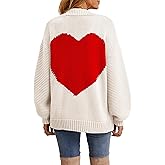 Nulibenna Women Knitted Heart Patch Open Front Long Sleeve Chunky Oversized Cardigan Sweater Loose Valentine Outerwear Coat
