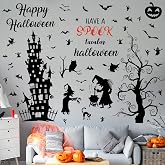 BBTO 6 Sheets Halloween Wall Decor Decals, Haunted House Spooky Stickers | Peel and Stick Halloween Theme, Removable Vinyl Wall Stickers for Holiday Window Door Party Decor, Tall Castle DIY Design