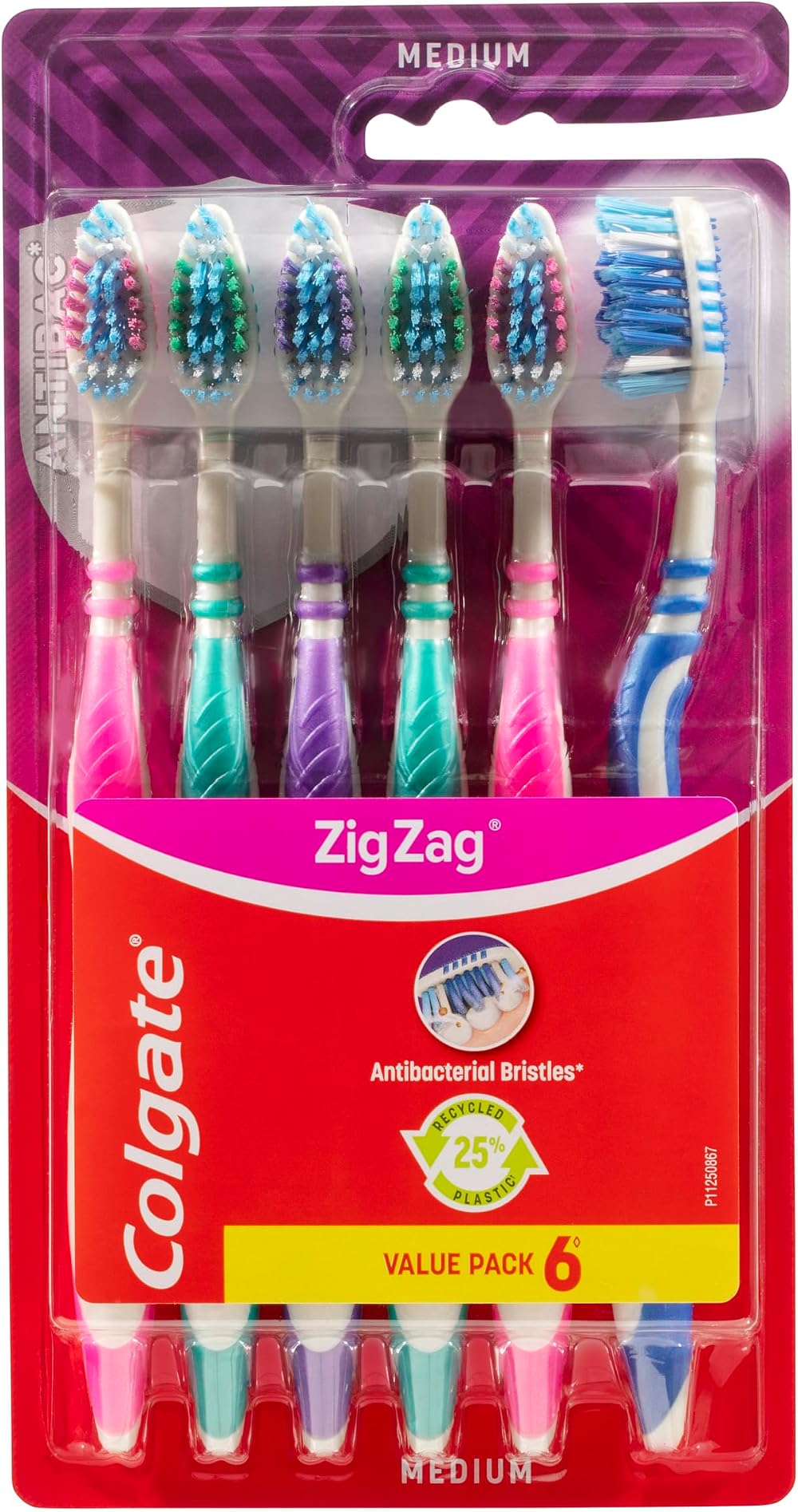 Colgate Zig Zag Manual Toothbrush 6 Pack Cross Bristles Tongue Cleaner