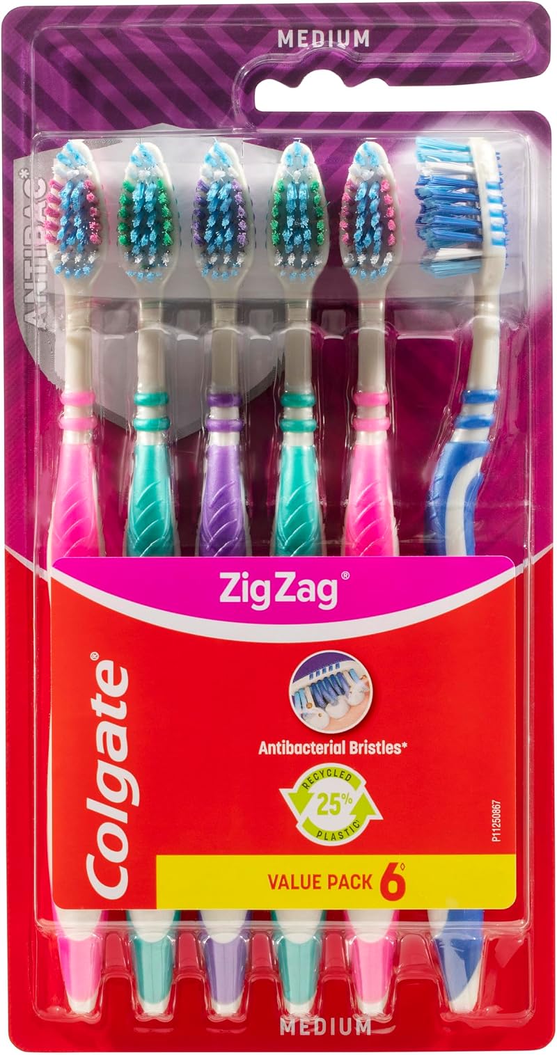 Colgate Zig Zag Manual Toothbrush 6 Pack Cross Bristles Tongue Cleaner