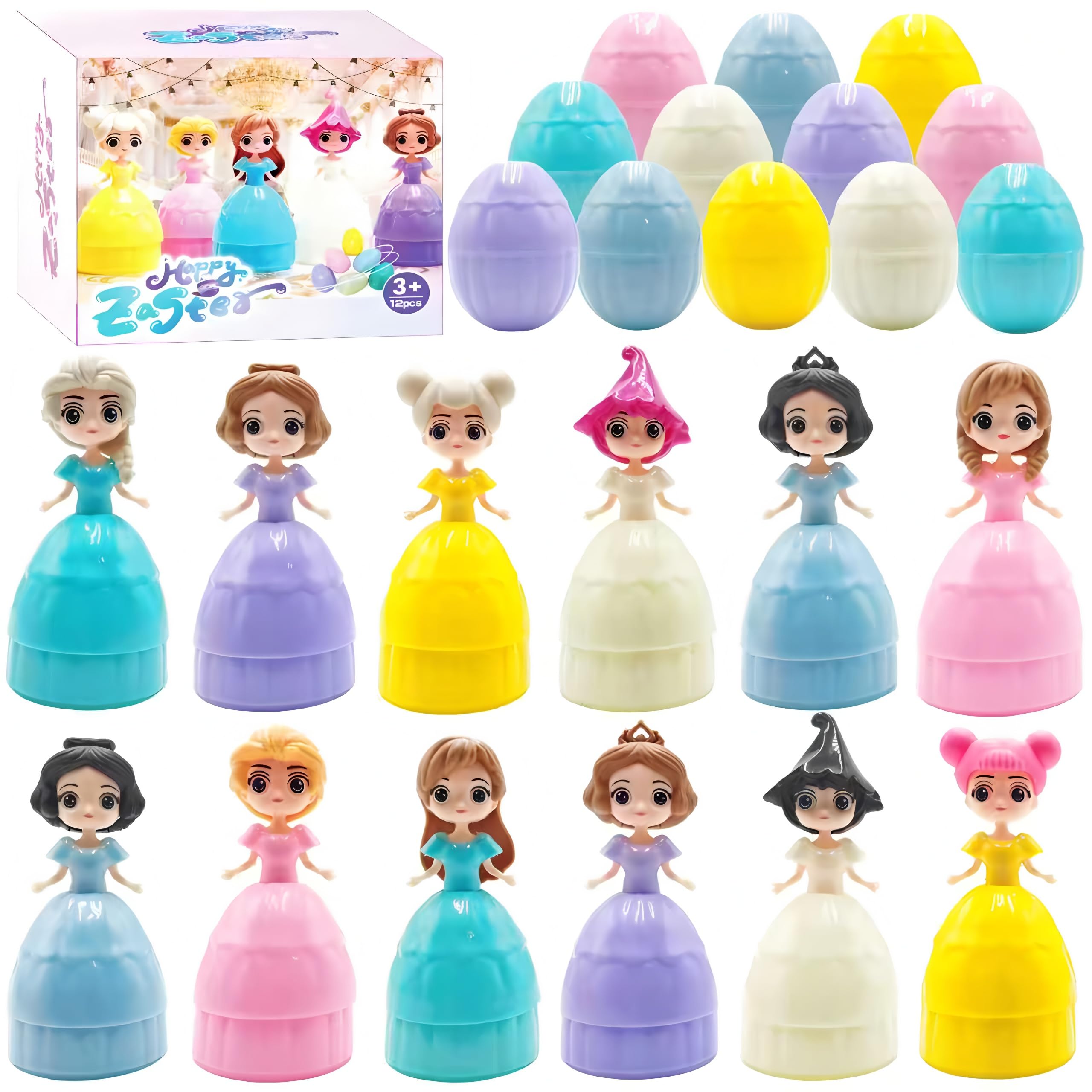 NICENINE Easter Gifts for Kids, 12 Piece princess easter eggs, Prefilled Easter Eggs Turn Into Princesses Toys for Goodie Bag Stuffers, Perfect for 3+ Year Old Boys and Girls, Ideal for Easter Basket