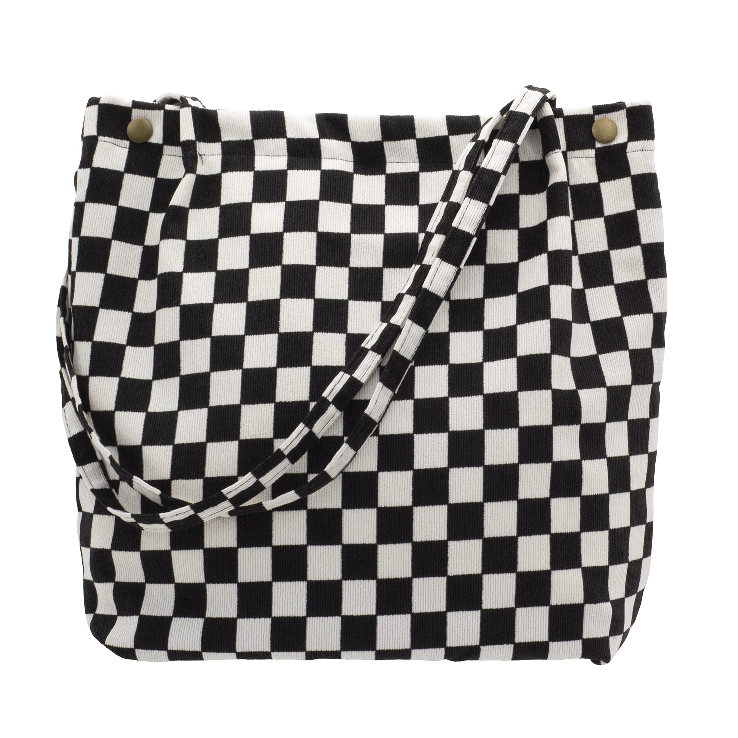 Photo 1 of PAZIMIIK Corduroy Tote Bags for Women Reusable Grocery Shopping Shoulder Go-to Everyday Bag with Canvas Lining for Work Travel,Checkered Black