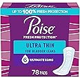 Poise Ultra Thin Incontinence Pads & Postpartum Incontinence Pads, 6 Drop Ultimate Absorbency, Long Length, 78 Count, Packaging May Vary