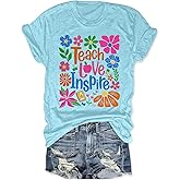 RECUTEWU Womens Teacher Shirts: Teaching T-Shirt Teach Love Inspired Printed Tee Tops Teachers Gift Short Sleeve