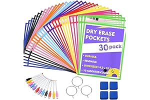 HooYan Dry Erase Pockets, 30 Pack Clear Plastic Sheet Protectors, Durable Reusable Sleeves, 33 x 25.4 cm, for School Classroo