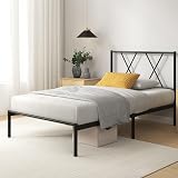 Zinus Elias Modern 3ft Metal Bed Frame with Headboard Black 90 x 190 cm