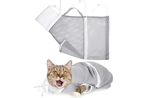 SHAPPY Cat Shower Net Bag Grooming Bathing Adjustable Washing Bag Multifunctional Cat Restraint Accessories Prevent Biting Scratching, Nail Trimming, Ears Clean, Keeping Calm(Grey)