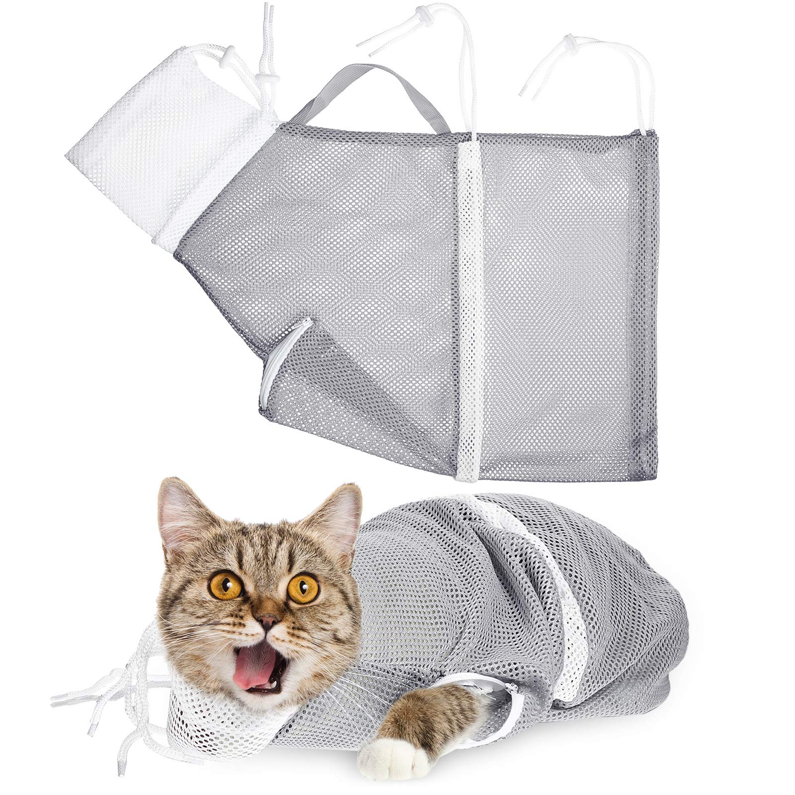 Photo 1 of Cat Shower Net Bag Grooming Bathing Adjustable Washing Bag Multifunctional Cat Restraint Accessories Prevent Biting Scratching, Nail Trimming, Ears Clean, Keeping Calm(Grey)