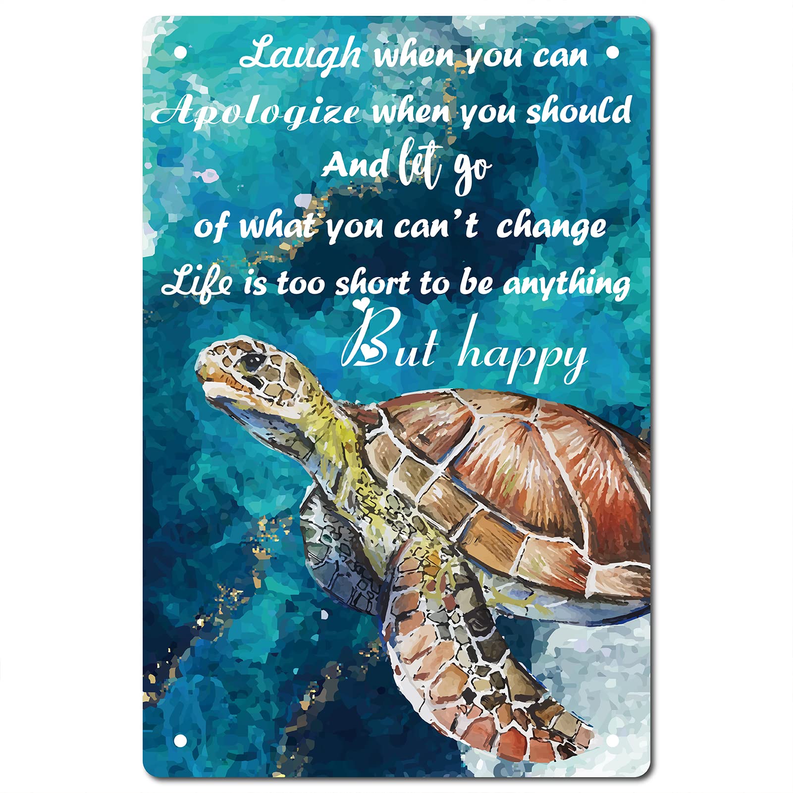 CREATCABIN Turtle Tin Signs Metal Vintage Sign Ocean Theme Wall Art Decor Plaque Poster Artwork for Home Bedroom Bathroom Garden Cafes Pubs Restaurants Kitchen Office Decoration 8x12 Inch
