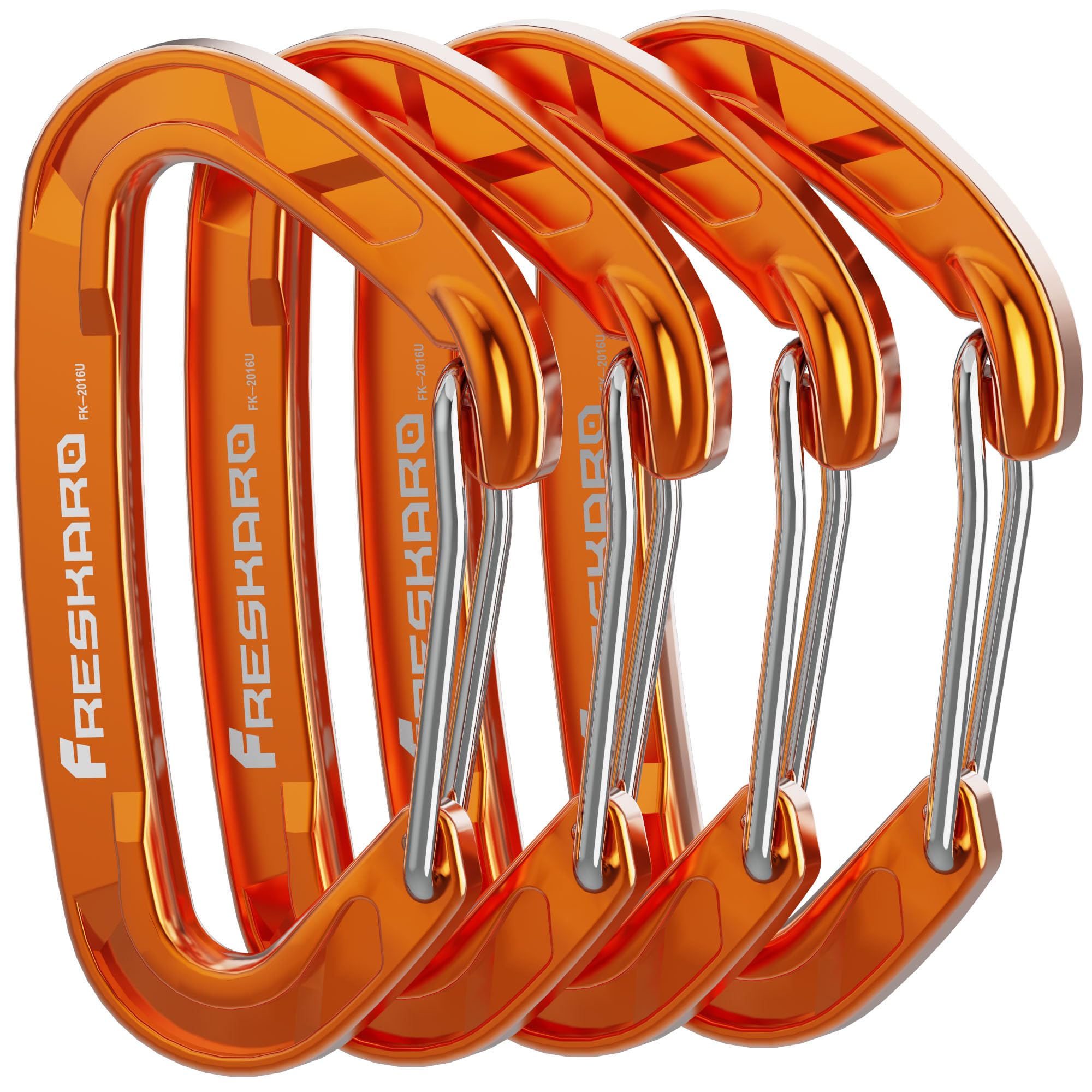 FresKaro 4pcs 15kN Wiregate caribeener clips, Carabiner Heavy Duty, Sturdy EDC Accessory clip, Not for Climbing, Large Size, Lightweight, For Hiking, Camping, Fishing, Outdoor, Backpack, Orange