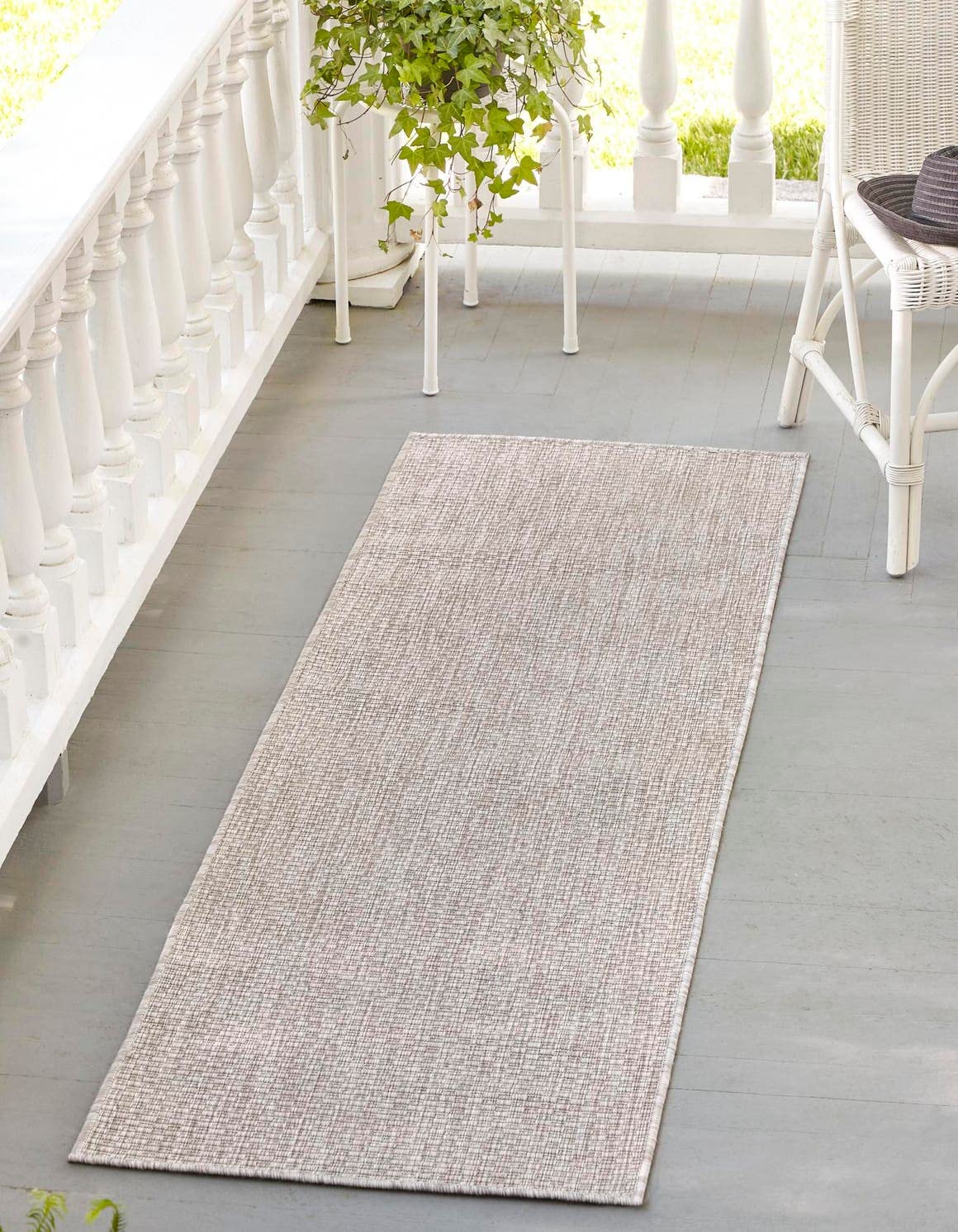 Unique Loom Collection Casual Transitional Solid Heathered Indoor/Outdoor Flatweave Area Rug (2′ x 8′ Runner, Beige/Ivory)