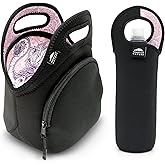 Nordic By Nature Insulated Neoprene Lunch Bag – Extra Thick, Flexible & Durable Tote with Side Pocket & Bottle Sleeve, Reusable, Stylish for Work or School (Elephant)