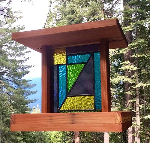 Amazon Com Stained Glass Bird Feeders Wooden Hanging Bird
