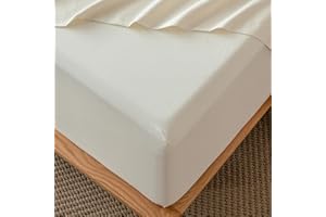 MooMee Fitted Bottom Sheet Only 100% Washed Cotton Linen Like Textured Breathable Durable Soft Comfy Deep Pocket Fits Mattress up to 17" (Cream White, Queen)